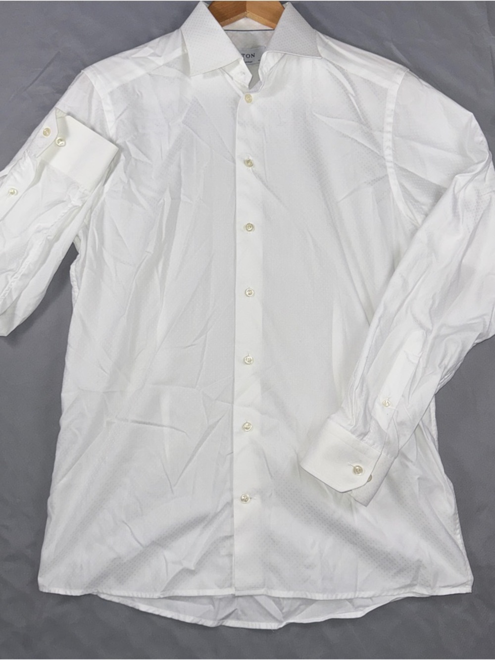 Eton Dress Shirt Men's 15.5 White Geometric Contemporary Cotton Long Sleeve